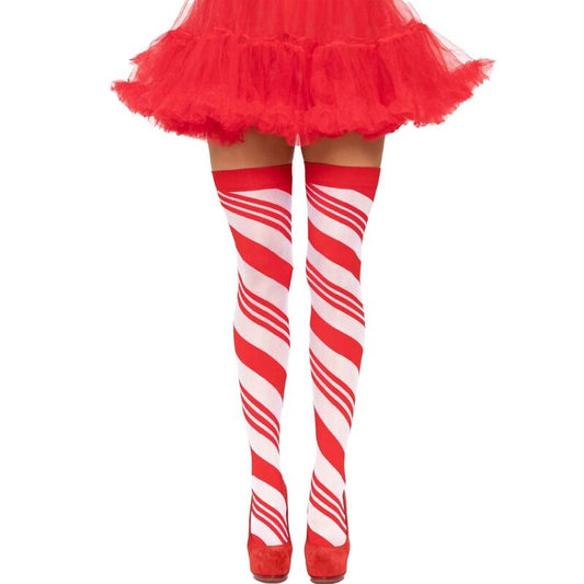 LEG AVENUE CANDY CANE STRIPED THIGH HIGHS ONE SIZE