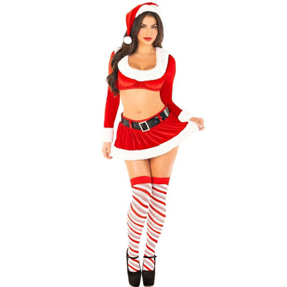 LEG AVENUE CHRISTMAS SEXY COSTUME CROP TOP SKIRT BELT HAT RED WHITE SIZE S