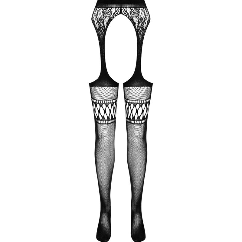 PASSION S026 BLACK TIGHTS WITH GARTER ONE SIZE