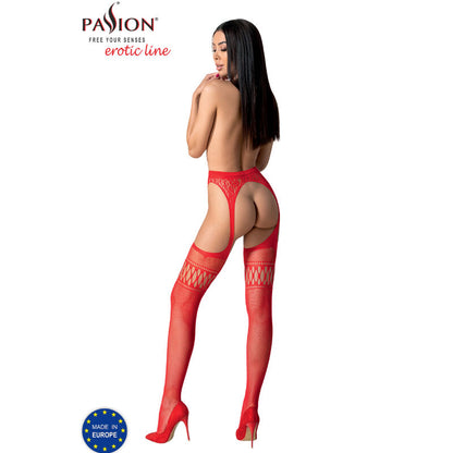 PASSION S026 RED STOCKINGS WITH GARTER ONE SIZE