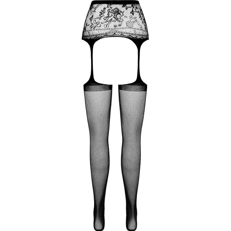 PASSION S028 BLACK TIGHTS WITH GARTER ONE SIZE