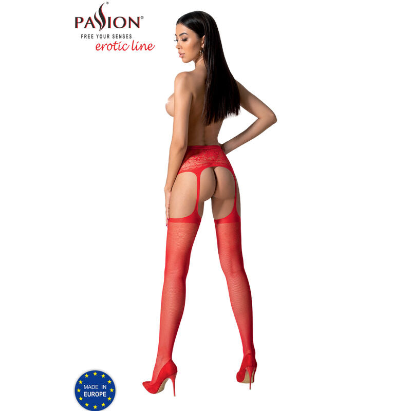 PASSION S028 RED STOCKINGS WITH GARTER ONE SIZE