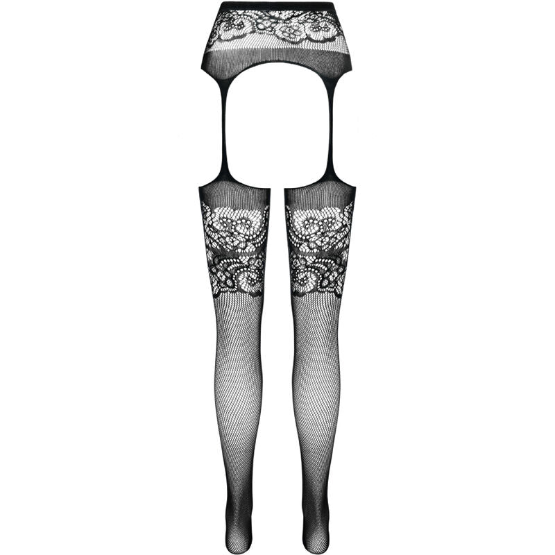 PASSION S029 BLACK TIGHTS WITH GARTER ONE SIZE