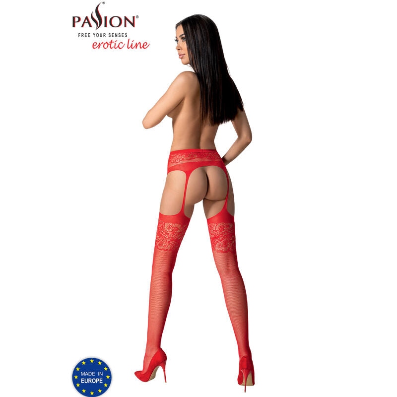 PASSION S029 RED STOCKINGS WITH GARTER ONE SIZE