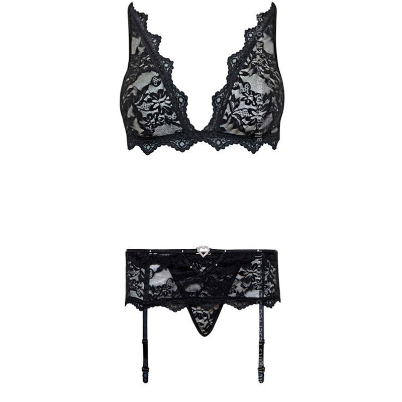 LIVCO CORSETTI FASHION BELITA LC 90231 BRA PANTY GARTER BELT BLACK S M