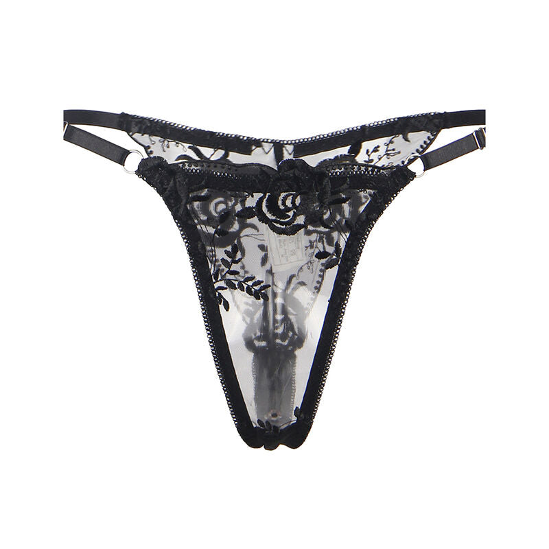 SUBBLIME SET OF 3 PIECES BRA THONG GARTER FLORAL PRINT BLACK S M