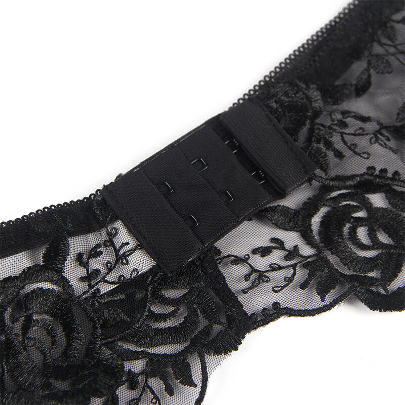 SUBBLIME SET OF 3 PIECES BRA THONG GARTER FLORAL PRINT BLACK S M