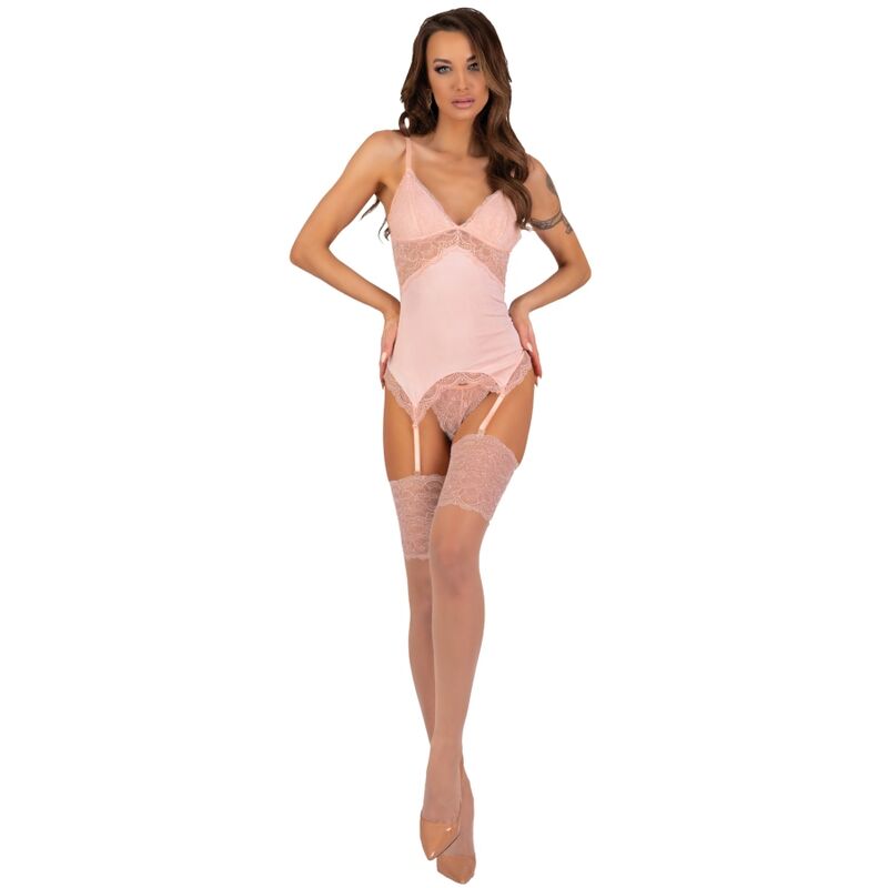 LIVCO CORSETTI FASHION PERSINNE PEACH SET CORSET PANTY STOCKINGS