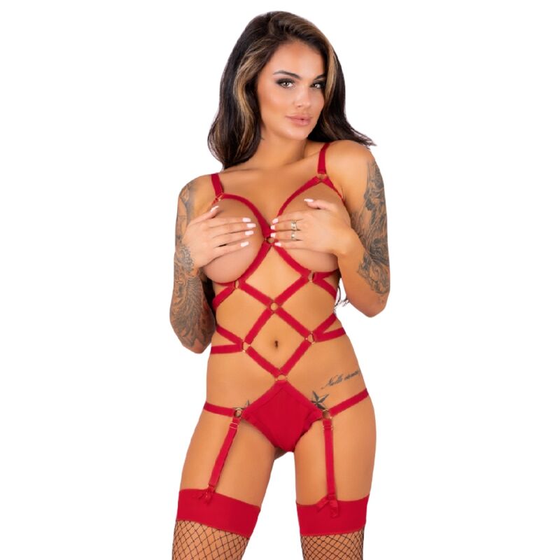 LIVCO CORSETTI FASHION THIARA LC 20213 SET BODY STOCKINGS RED S M