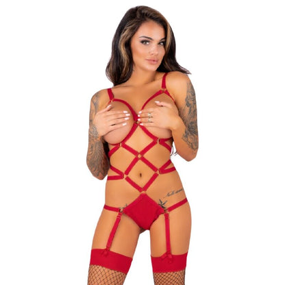 LIVCO CORSETTI FASHION THIARA LC 20213 SET BODY STOCKINGS RED S M