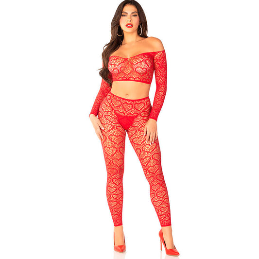 LEG AVENUE CROP TOP STOCKINGS RED ONE SIZE