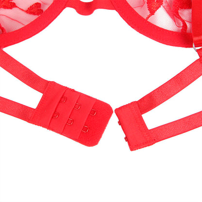 SUBBLIME 954338 HEART PRINT BRA THONG GARTER BELT RED L XL