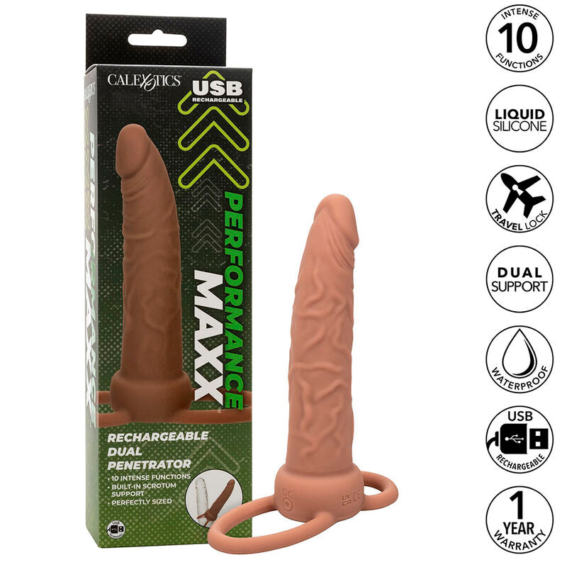 CALEXOTICS PERFORMANCE MAXX RECHARGABLE DUAL PENETRATOR BROWN SKIN