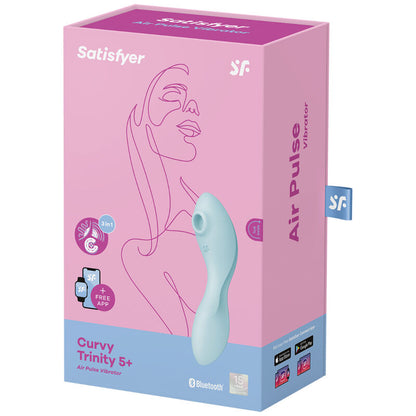 SATISFYER CURVY TRINITY 5 AIR PULSE STIMULATOR VIBRATOR APP BLUE