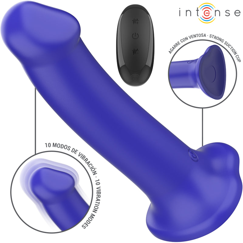 INTENSE VICTORIA VIBRATOR WITH SUCTION CUP 10 VIBRATIONS DARK BLUE REMOTE CONTROL