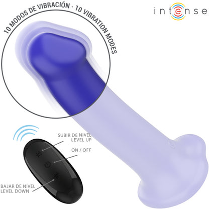 INTENSE VICTORIA VIBRATOR WITH SUCTION CUP 10 VIBRATIONS DARK BLUE REMOTE CONTROL