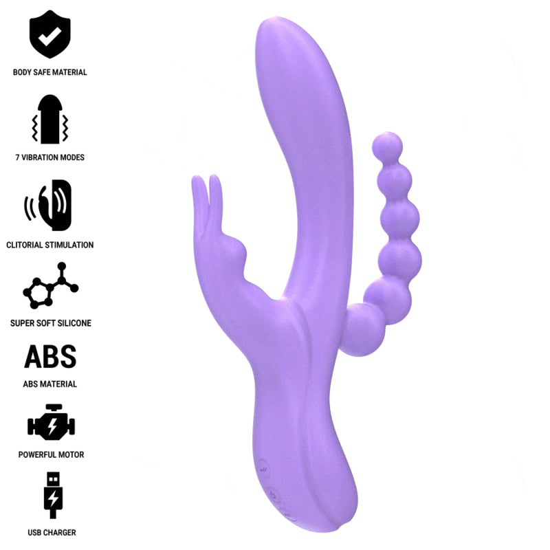 INTENSE MIKO TRIPLE VIBRATOR RABBIT STIMULATOR ANAL 7 VIBRATIONS PURPLE