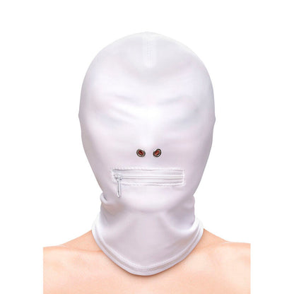 NS NOVELTIES FETISH FASHION CLOSED ZIPPERED MOUTH HOOD NYLON WHITE