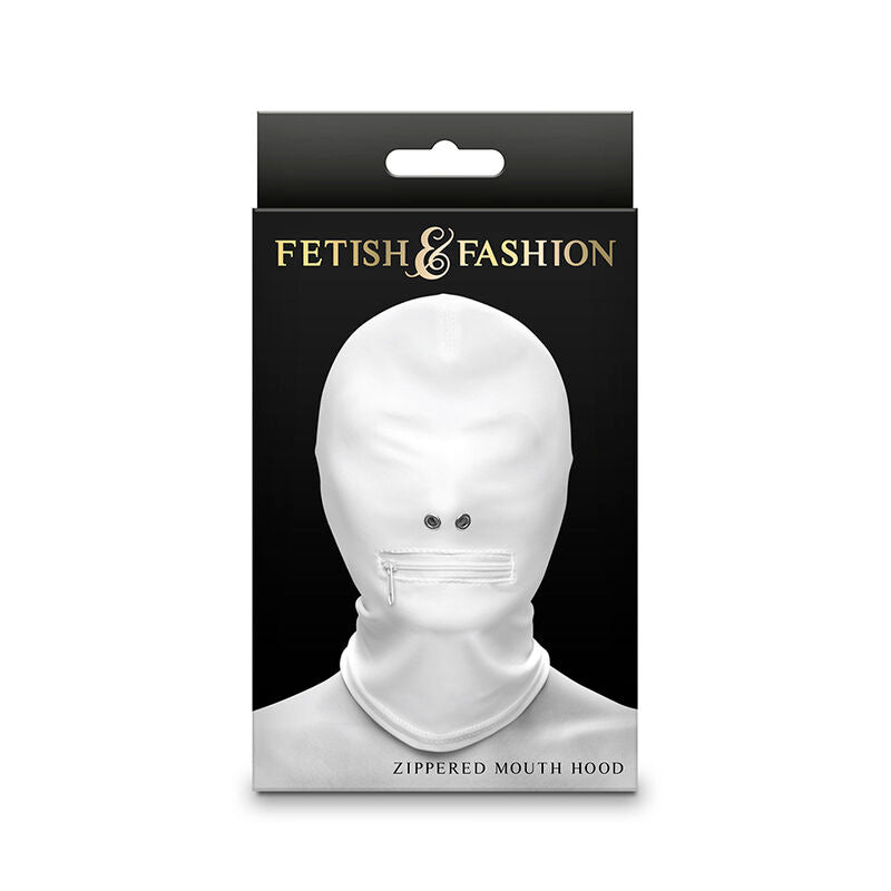 NS NOVELTIES FETISH FASHION CLOSED ZIPPERED MOUTH HOOD NYLON WHITE