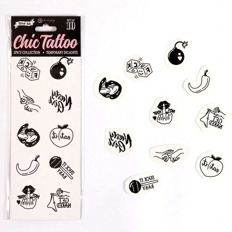 SECRET PLAY SET OF 10 SPICY COLLECTION TEMPORARY TATTOOS