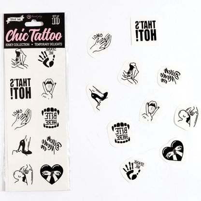 SECRET PLAY SET OF 10 TEMPORARY TATTOOS KINKY COLLECTION