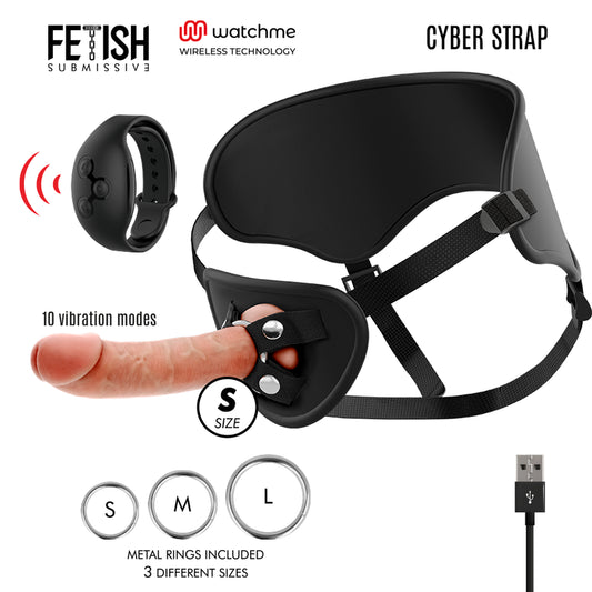 FETISH SUBMISSIVE CYBER STRAP HARNESS WITH REMOTE CONTROL DILDO WATCHME S TECHNOLOGY