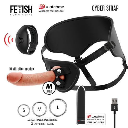 FETISH SUBMISSIVE CYBER STRAP HARNESS WITH DILDO AND BULLET REMOTE CONTROL WATCHME M TECHNOLOGY