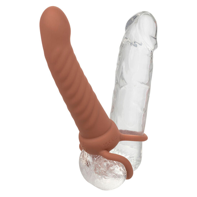 CALEXOTICS MAXX RIBBED DUAL PENETRATOR 10 VIBRATIONS BROWN