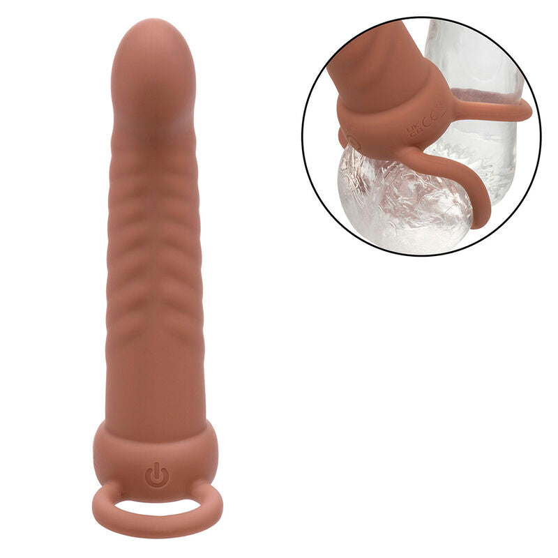 CALEXOTICS MAXX RIBBED DUAL PENETRATOR 10 VIBRATIONS BROWN