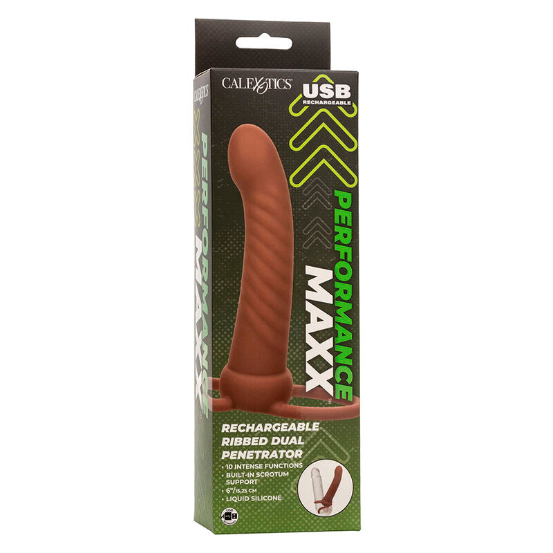 CALEXOTICS MAXX RIBBED DUAL PENETRATOR 10 VIBRATIONS BROWN